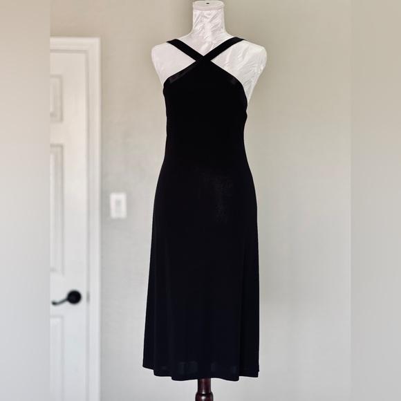 Jones New York Black Cross-Strap Midi Dress Low Back Formal Cocktail Date Night - Picture 2 of 11